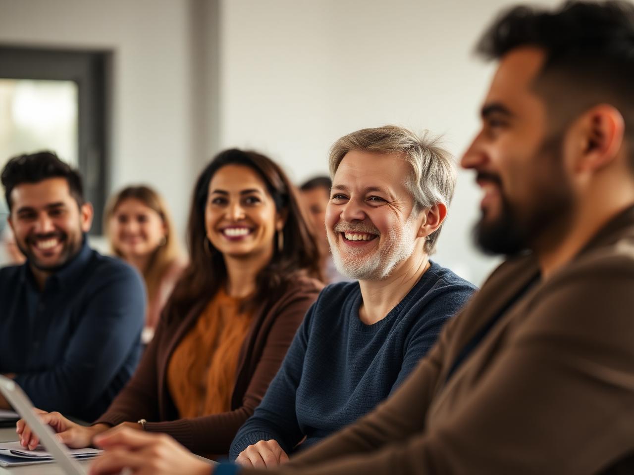 Diverse adults engaged in a workplace learning session